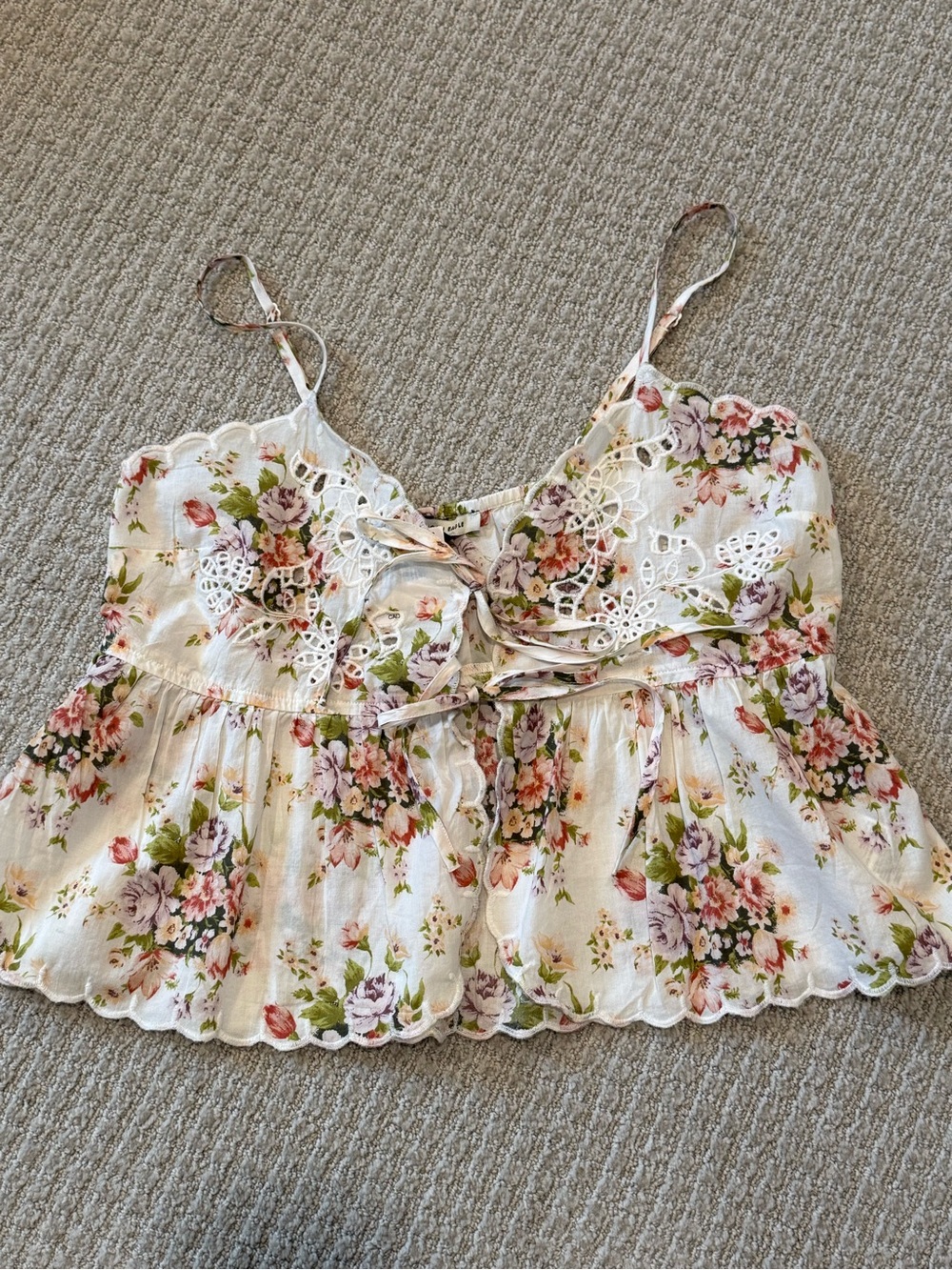 American Eagle Floral Eyelet Crop Cami Top White Size Small NWT